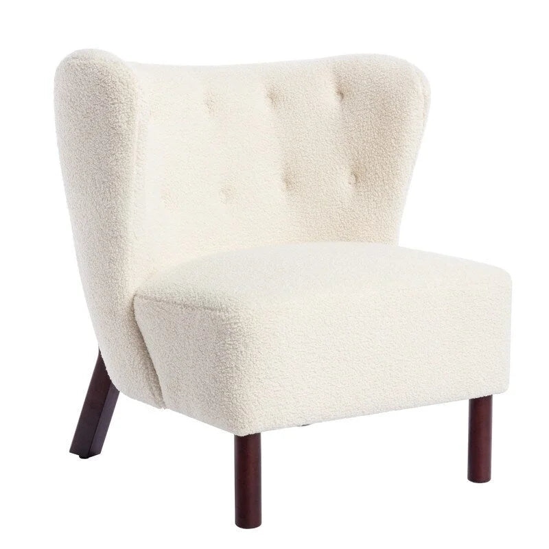 Accent Chair, Upholstered Armless Chair Lambskin Sherpa Single Sofa Chair with Wooden Legs, Modern Reading Chair for Living Room