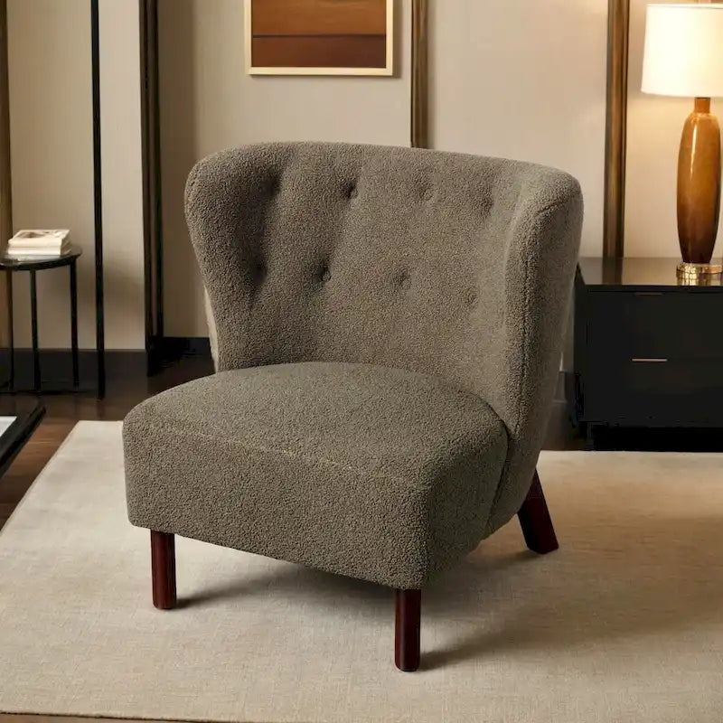 Accent Chair, Upholstered Armless Chair Lambskin Sherpa Single Sofa Chair with Wooden Legs, Modern Reading Chair for Living Room