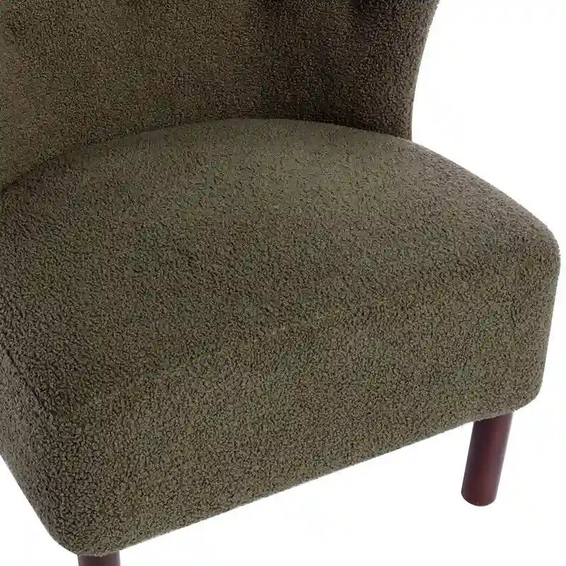 Accent Chair, Upholstered Armless Chair Lambskin Sherpa Single Sofa Chair with Wooden Legs, Modern Reading Chair for Living Room