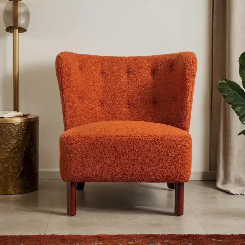 Accent Chair, Upholstered Armless Chair Lambskin Sherpa Single Sofa Chair with Wooden Legs, Modern Reading Chair for Living Room