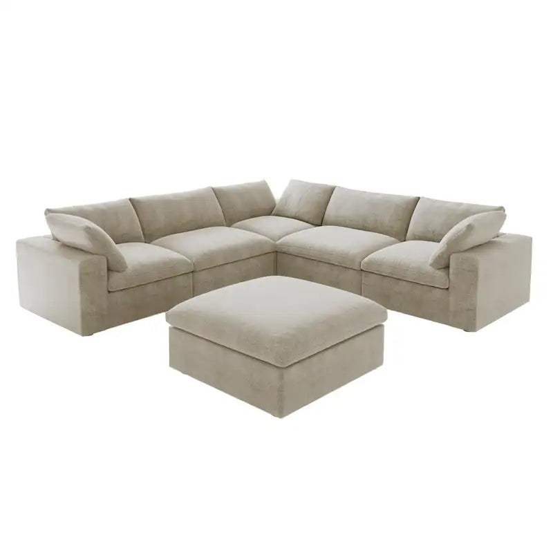 Cloud Modular Sectional Sofa, 6 Seater Corner Sofa with Pillows and Ottoman