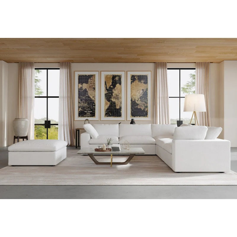 Cloud Modular Sectional Sofa, 6 Seater Corner Sofa with Pillows and Ottoman