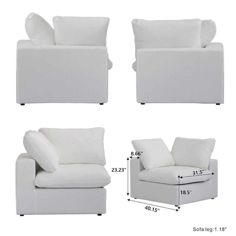 Cloud Modular Sectional Sofa, 6 Seater Corner Sofa with Pillows and Ottoman