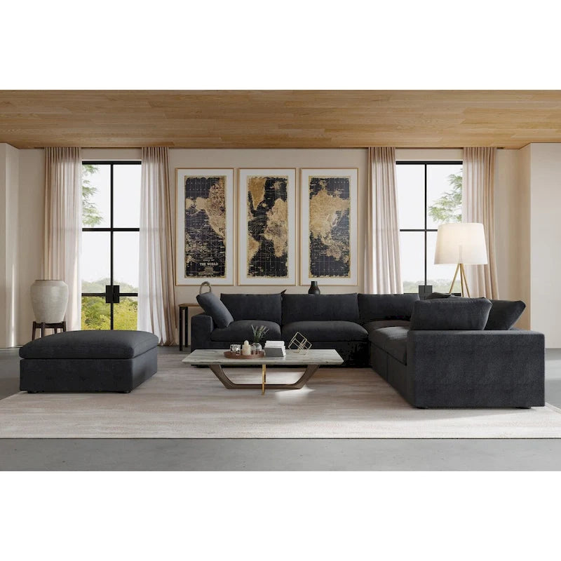 Cloud Modular Sectional Sofa, 6 Seater Corner Sofa with Pillows and Ottoman