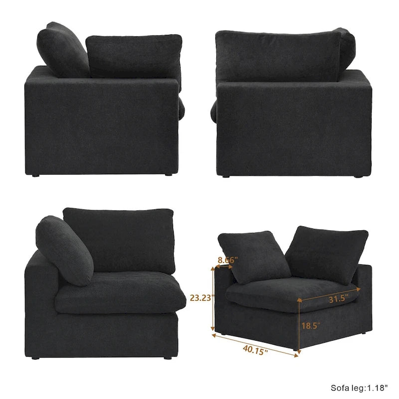 Cloud Modular Sectional Sofa, 6 Seater Corner Sofa with Pillows and Ottoman