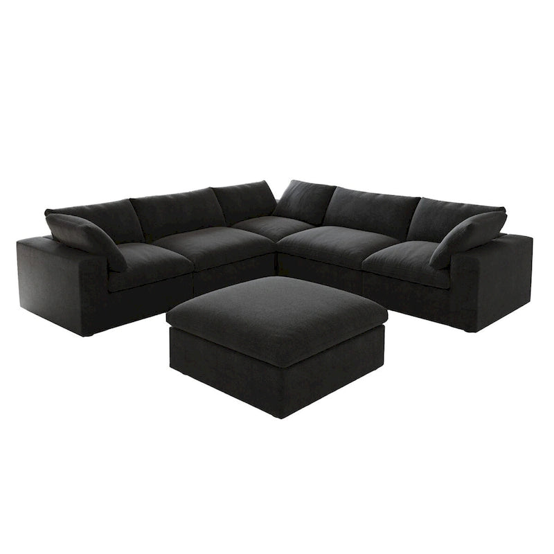 Cloud Modular Sectional Sofa, 6 Seater Corner Sofa with Pillows and Ottoman