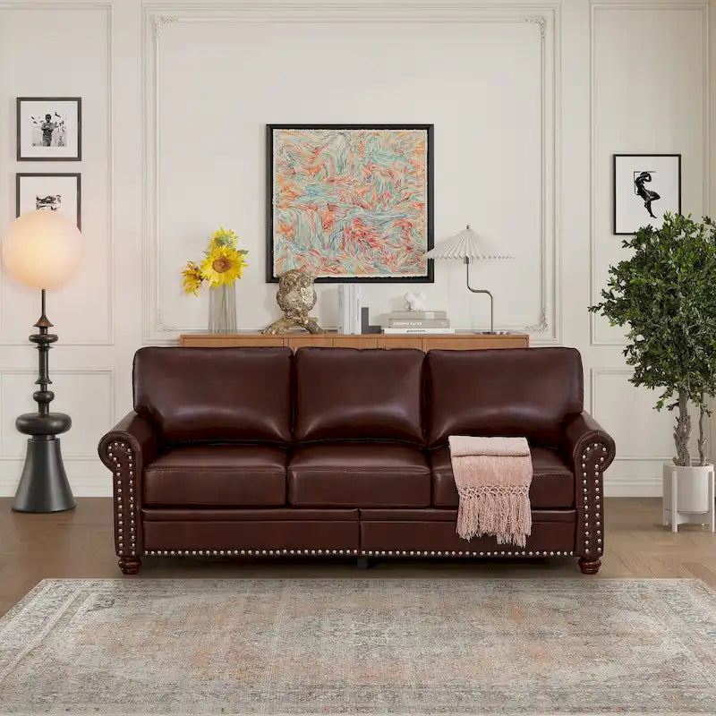 Classic Living Room Nails Sofa Faux Leather for Living Room, Office, Apartment