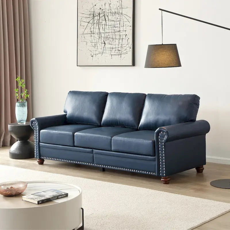 Classic Living Room Nails Sofa Faux Leather for Living Room, Office, Apartment