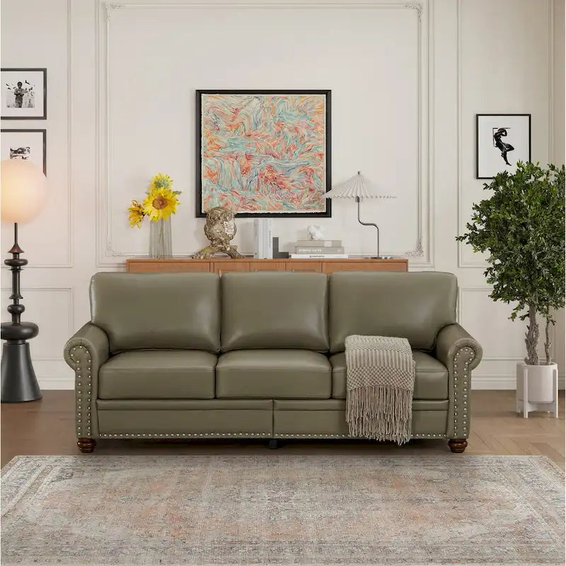 Classic Living Room Nails Sofa Faux Leather for Living Room, Office, Apartment