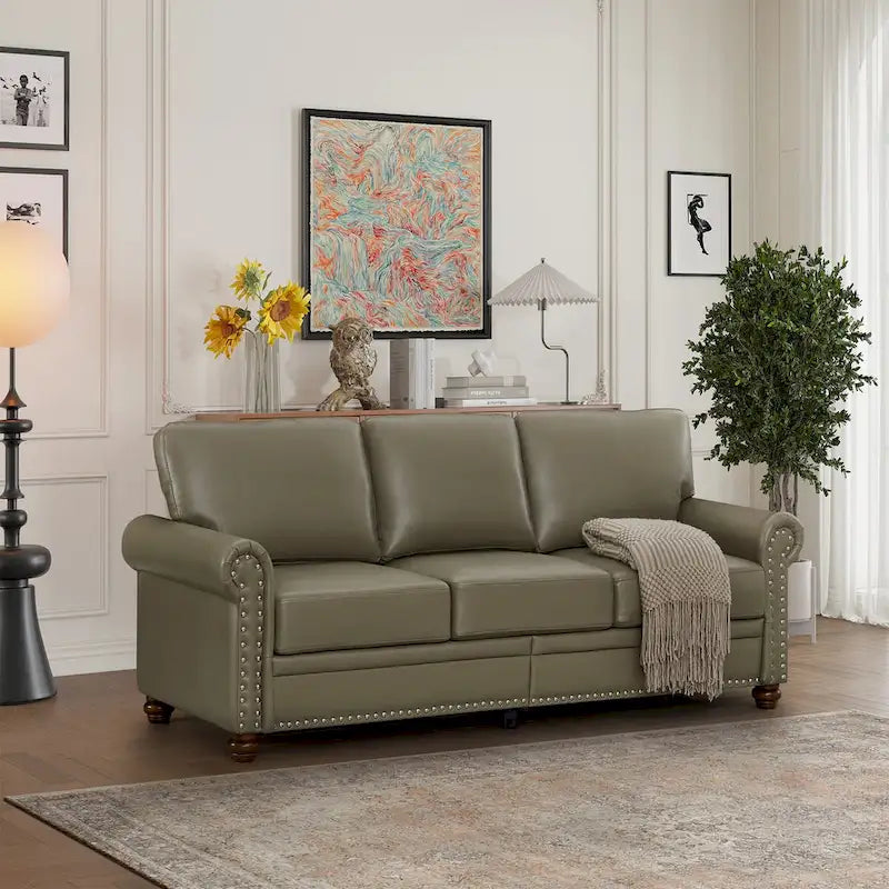 Classic Living Room Nails Sofa Faux Leather for Living Room, Office, Apartment