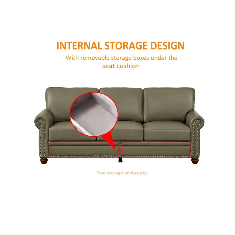 Classic Living Room Nails Sofa Faux Leather for Living Room, Office, Apartment