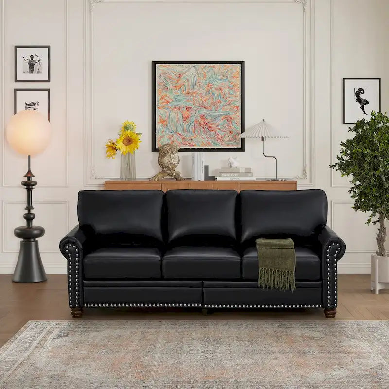 Classic Living Room Nails Sofa Faux Leather for Living Room, Office, Apartment