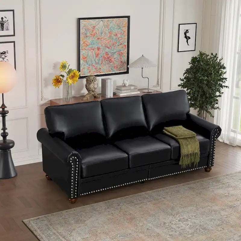 Classic Living Room Nails Sofa Faux Leather for Living Room, Office, Apartment