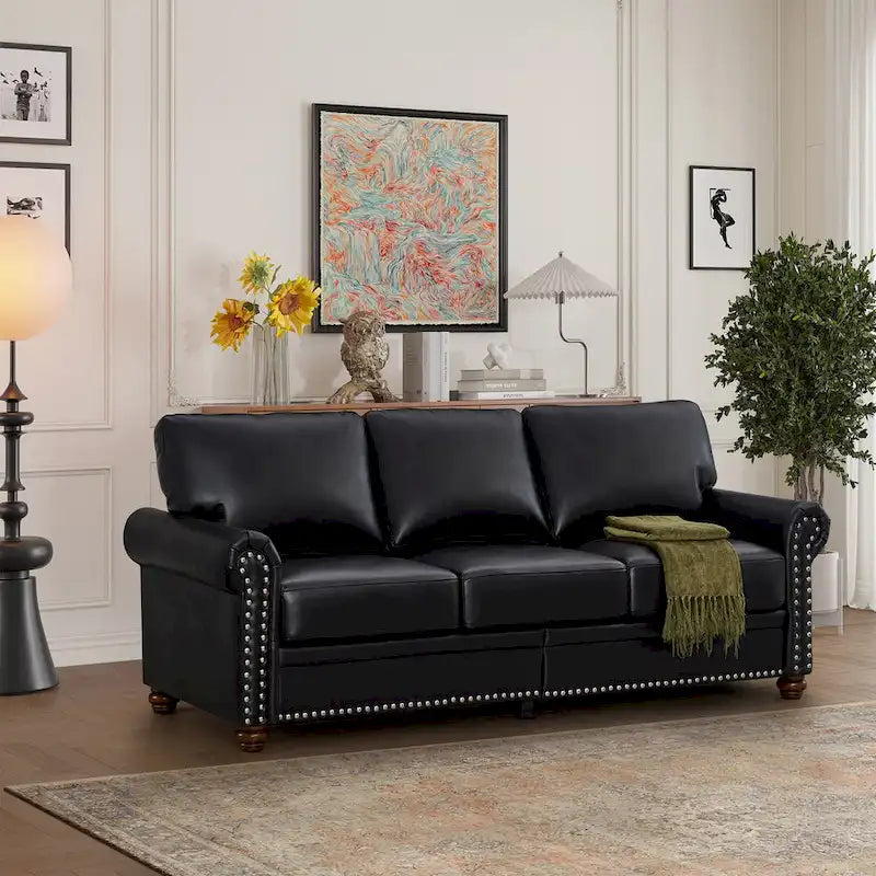Classic Living Room Nails Sofa Faux Leather for Living Room, Office, Apartment