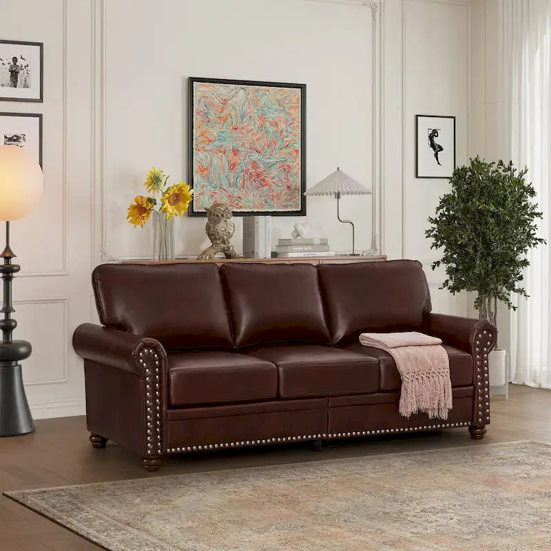 Classic Living Room Nails Sofa Faux Leather for Living Room, Office, Apartment