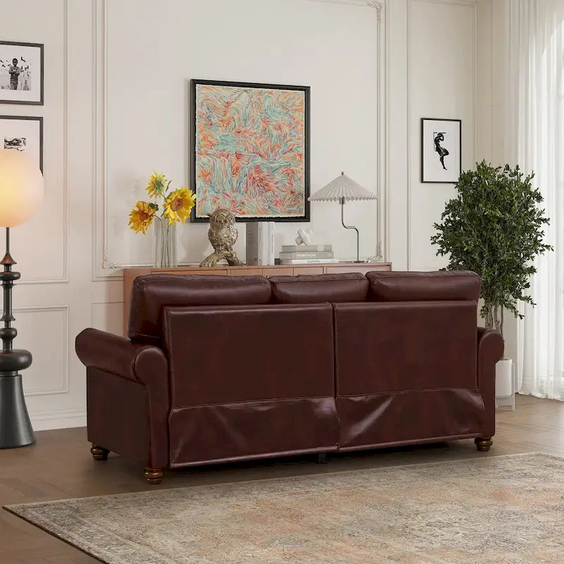Classic Living Room Nails Sofa Faux Leather for Living Room, Office, Apartment