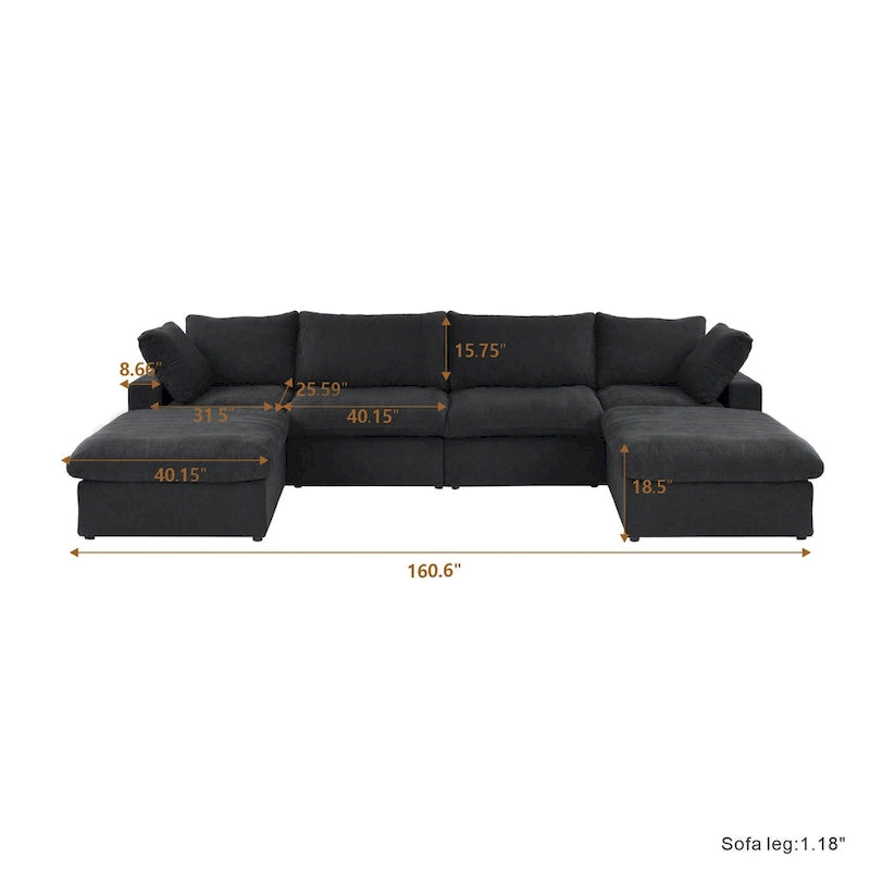 Large U-Shape Linen Reversible Modular Seating Component Sectional with 2 Ottoman