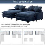 112.6 Chenille Upholstered Sectional Sofa with Two Removable Ottoman
