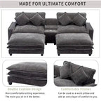 112.6 Chenille Upholstered Sectional Sofa with Two Removable Ottoman