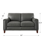 Hydeline Hayward Top Grain Leather Loveseat with Feather, Memory Foam and Springs