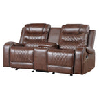 Paul 78 Inch Manual Recliner Loveseat, Cupholder Console Brown Faux Leather