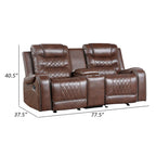 Paul 78 Inch Manual Recliner Loveseat, Cupholder Console Brown Faux Leather