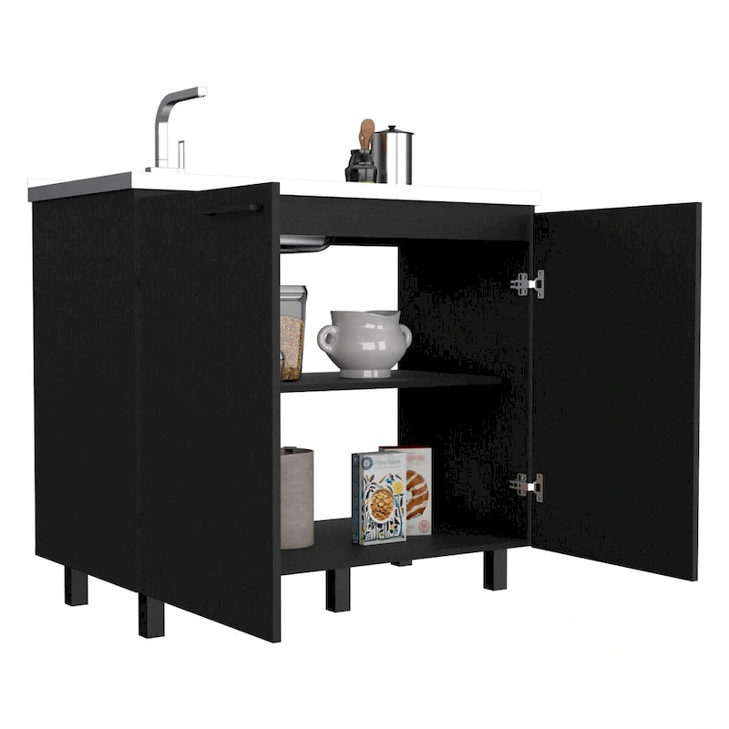 Napoles 2 Utility Sink with Cabinet, Stainless Steel Countertop, Interior Shelf