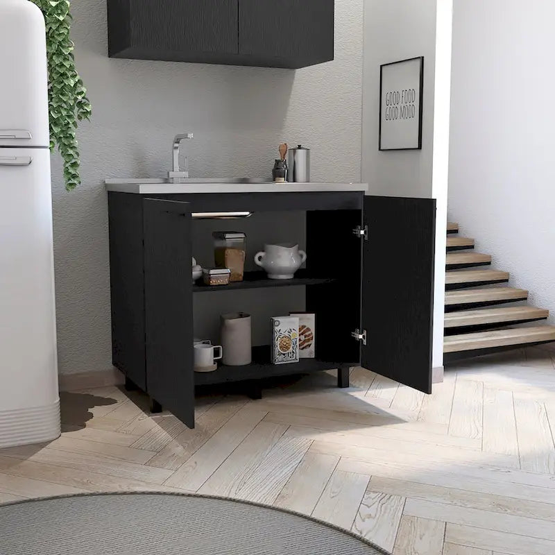 Napoles 2 Utility Sink with Cabinet, Stainless Steel Countertop, Interior Shelf