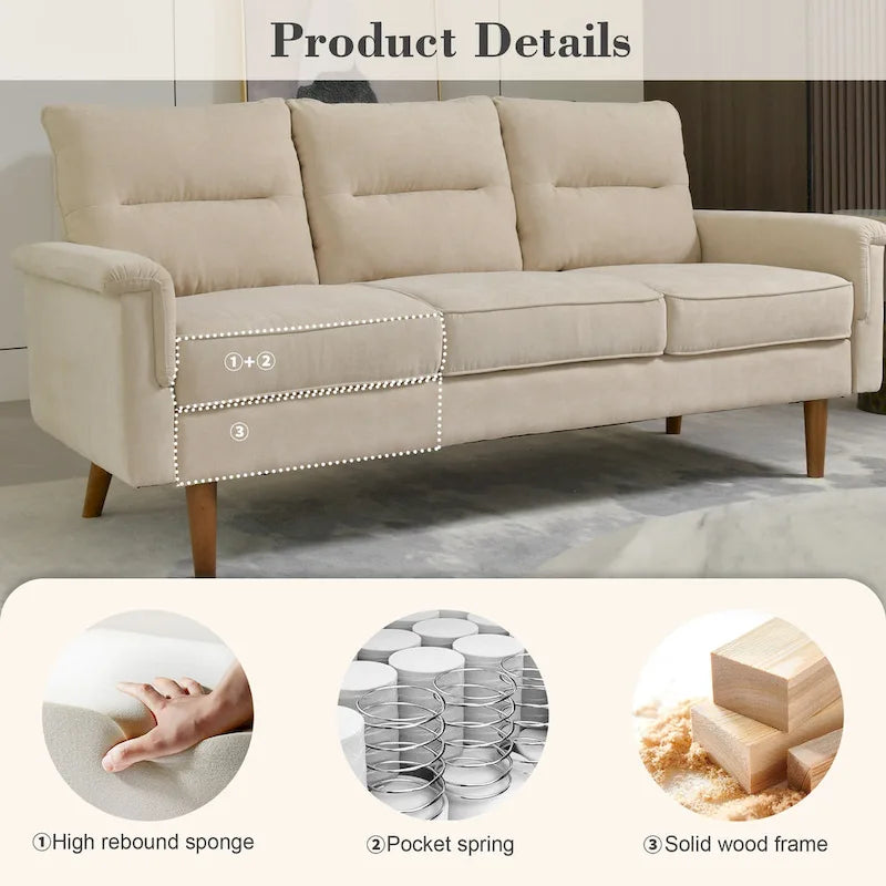 OVIOS Fluffy Cushion Wood Leg Indoor Sofa