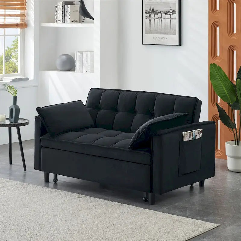 Velvet Loveseat with Reclining Backrest, Toss Pillows and Pockets