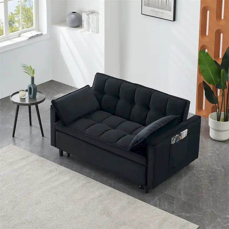 Velvet Loveseat with Reclining Backrest, Toss Pillows and Pockets