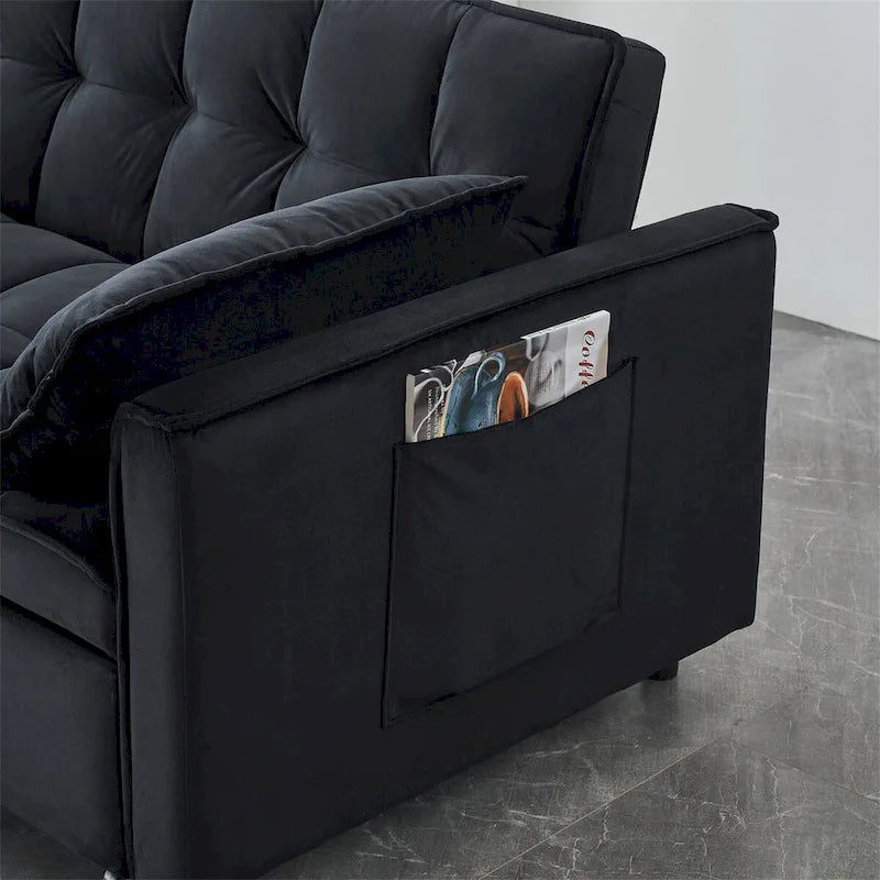 Velvet Loveseat with Reclining Backrest, Toss Pillows and Pockets