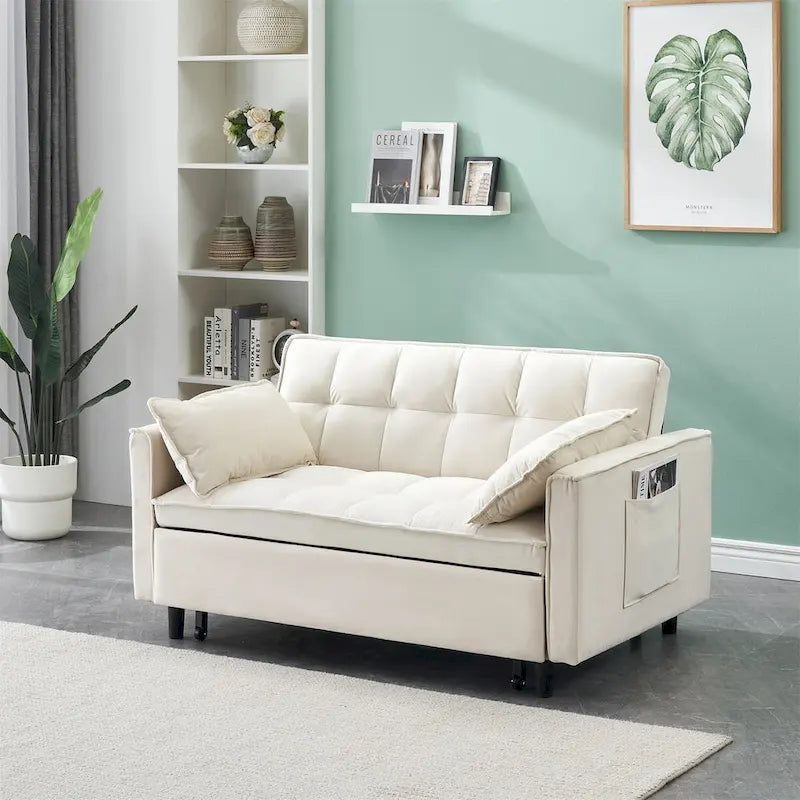 Velvet Loveseat with Reclining Backrest, Toss Pillows and Pockets