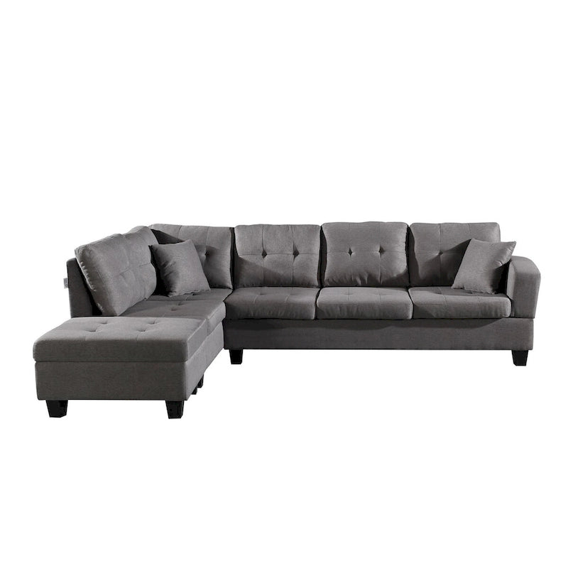 Fabric Left Chaise Sofa Set with Storage Ottoman