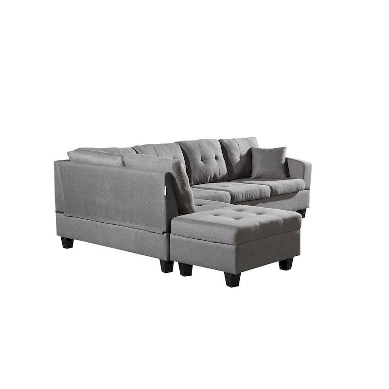 Fabric Left Chaise Sofa Set with Storage Ottoman