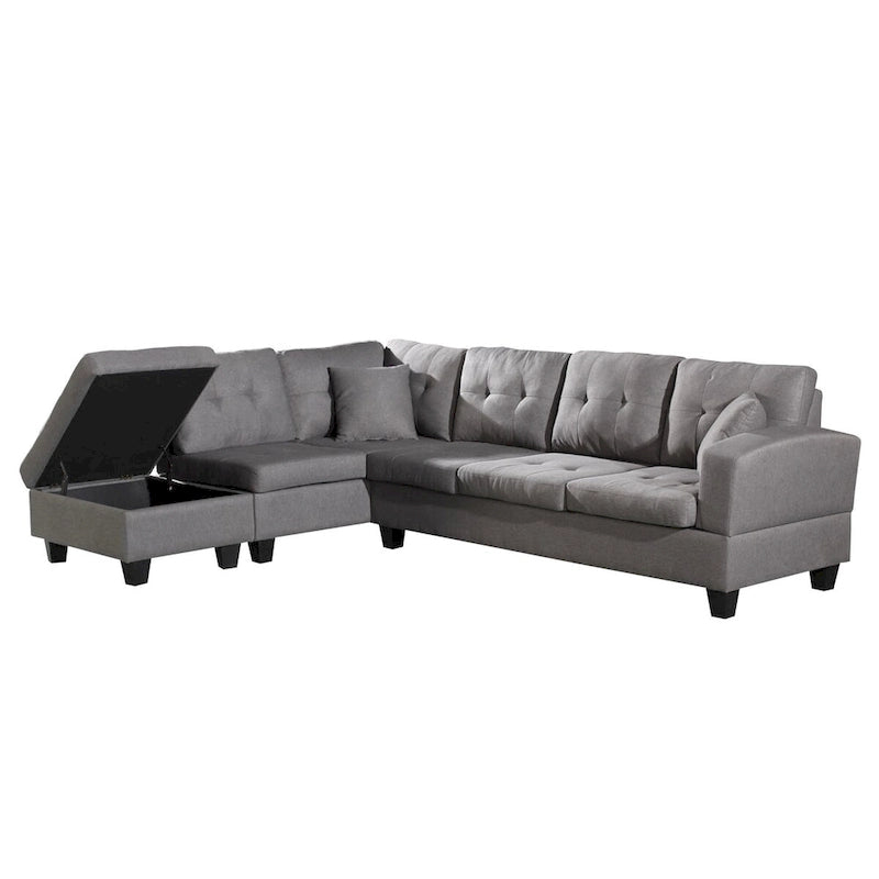 Fabric Left Chaise Sofa Set with Storage Ottoman