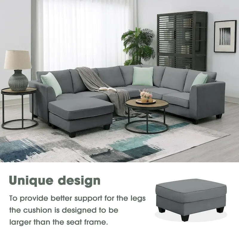 112*87 Sectional Sofa Couche Living Room Sets,7 Seats Sectional Sofa with Ottoman, L Shape Sofa Corner Couch Set with 3 Pillows