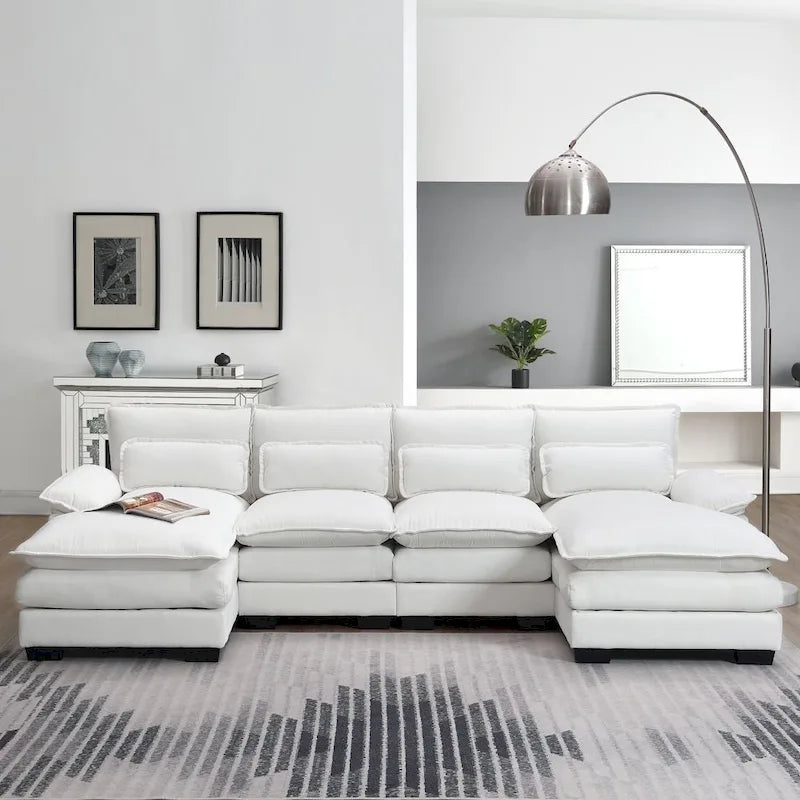110*55 Modern U-Shaped Sectional Sofa with Waist Pillows,6-Seat Upholstered Symmetrical Sofa Furniture