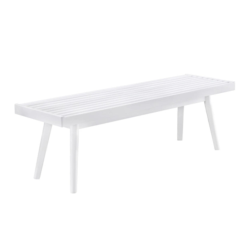 White Solid Wood Slatted Bench