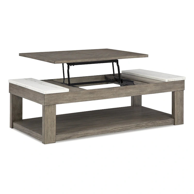 Signature Design by Ashley Loyaska Grayish Brown/White Lift-Top Coffee Table - 56.13 W x 28.25 D x 18.13 H