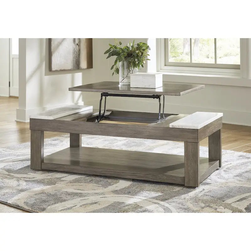 Signature Design by Ashley Loyaska Grayish Brown/White Lift-Top Coffee Table - 56.13 W x 28.25 D x 18.13 H