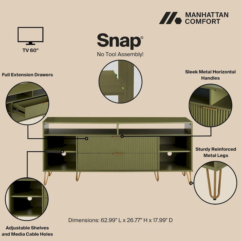Manhattan Comfort Dumbo Mid-Century Modern TV Stand with 6 Shelves