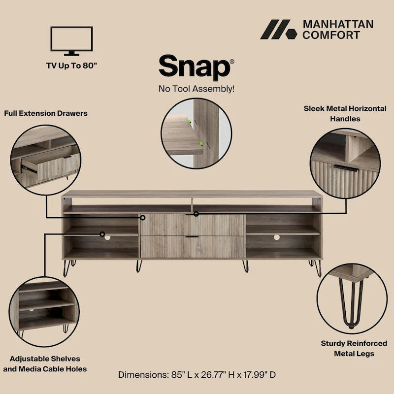 Manhattan Comfort Dumbo Mid-Century Modern TV Stand with 6 Shelves