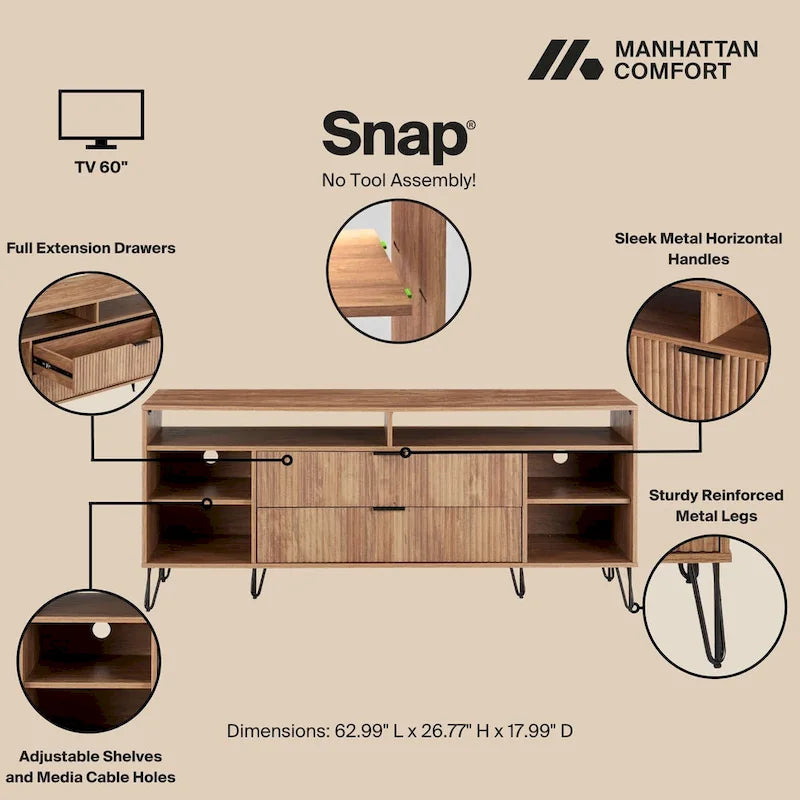Manhattan Comfort Dumbo Mid-Century Modern TV Stand with 6 Shelves