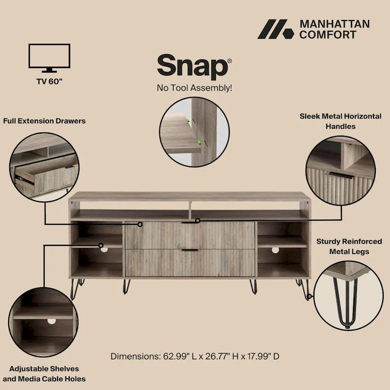 Manhattan Comfort Dumbo Mid-Century Modern TV Stand with 6 Shelves