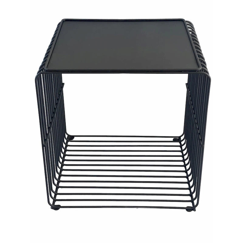 Reo 16 Inch Side End Table, Waterfall Black Metal Wire Frame