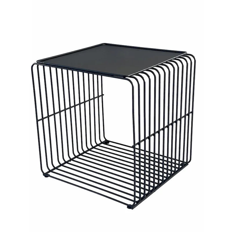 Reo 16 Inch Side End Table, Waterfall Black Metal Wire Frame