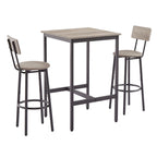 Grondin Industrial Style 3-Piece Bar Table Set with 2 PU Soft Seat Bar Stools and Backrest, Counter Height Dining Set for 2