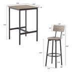 Grondin Industrial Style 3-Piece Bar Table Set with 2 PU Soft Seat Bar Stools and Backrest, Counter Height Dining Set for 2