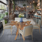 Teak Wood Root Dining Table with 43 inch Square Glass Top